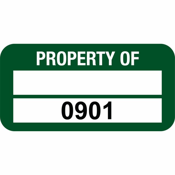 Lustre-Cal VOID Label PROPERTY OF Green 1.50in x 0.75in  1 Blank Pad & Serialized 0901-1000, 100PK 253774Vo2G0901